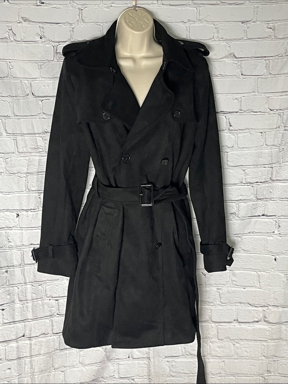 Banana Republic Black Double-Breasted Trench Coat with Belt